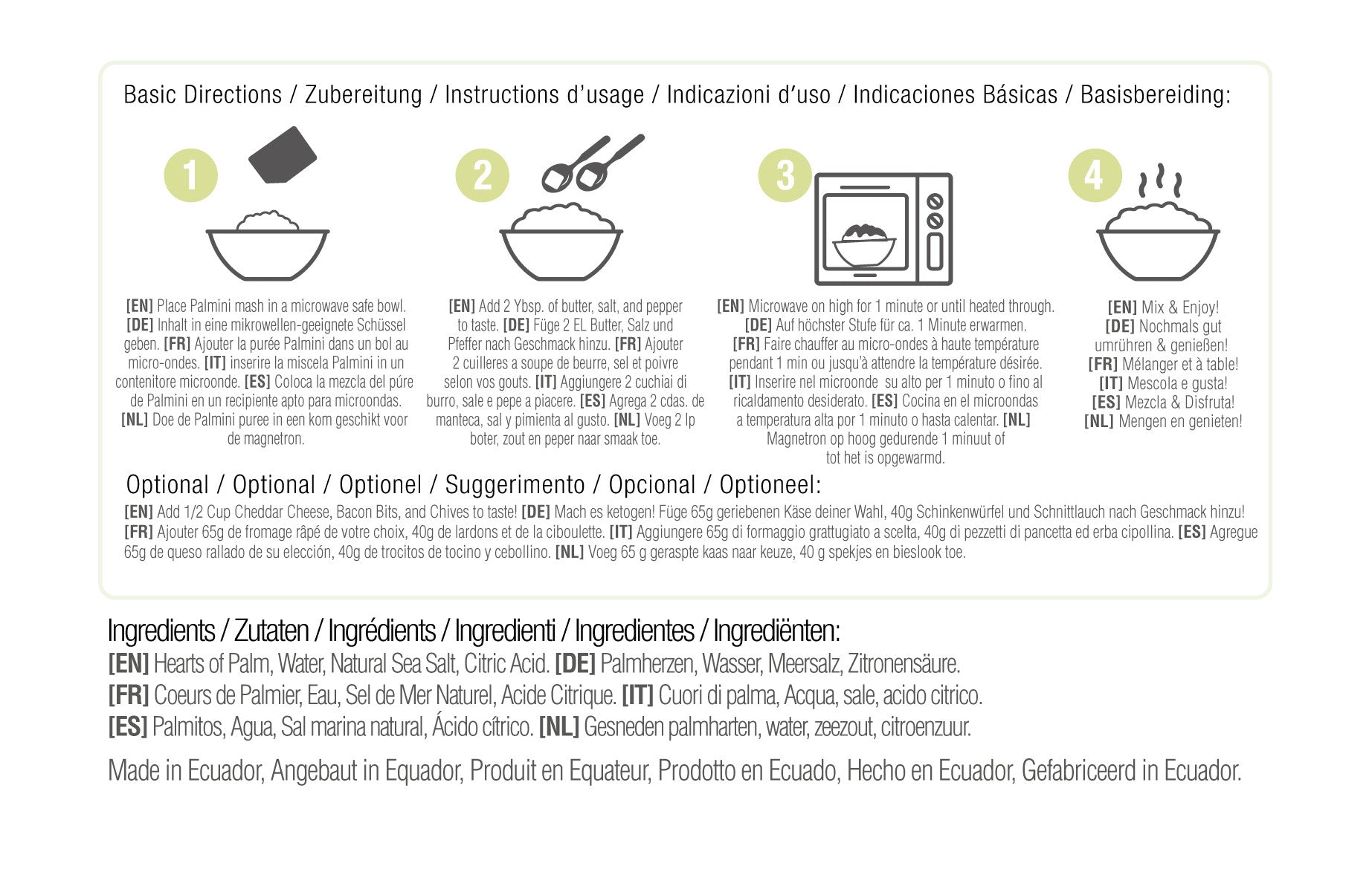 Palmini - Puré natural - 4 g de carbohidratos - Sin gluten - Paquete de 338 g