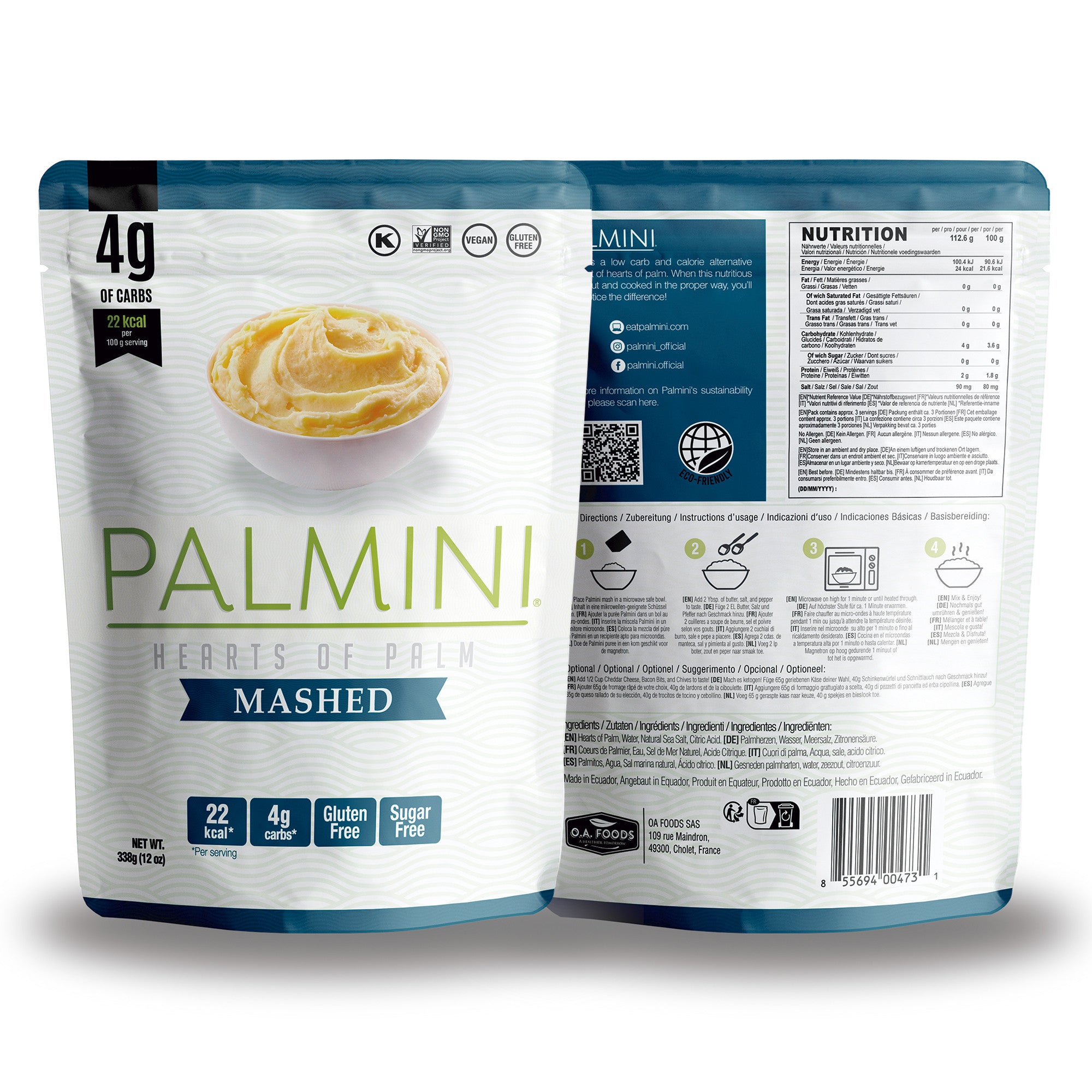 Palmini - Puré natural - 4 g de carbohidratos - Sin gluten - Paquete de 338 g