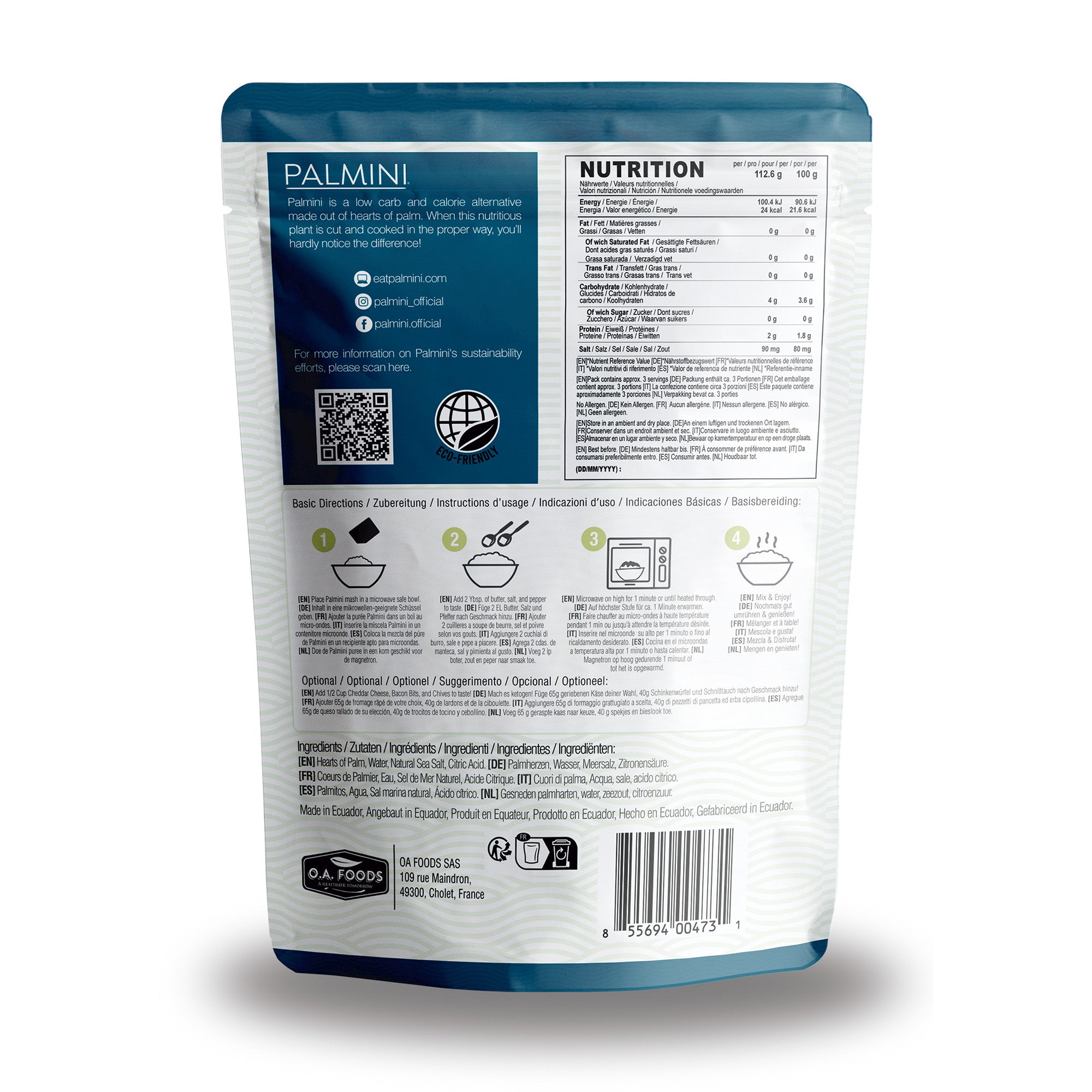 Palmini - Puré natural - 4 g de carbohidratos - Sin gluten - Paquete de 338 g