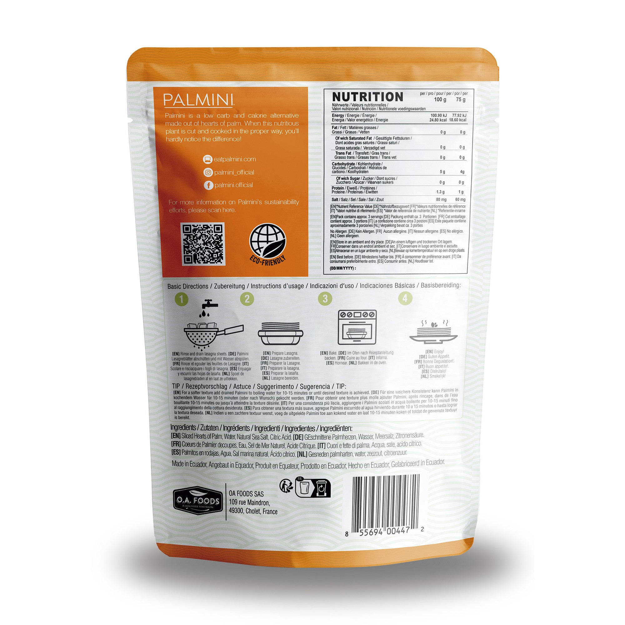 Palmini - Lasaña - 5 g de carbohidratos - Sin gluten - Paquete de 338 g