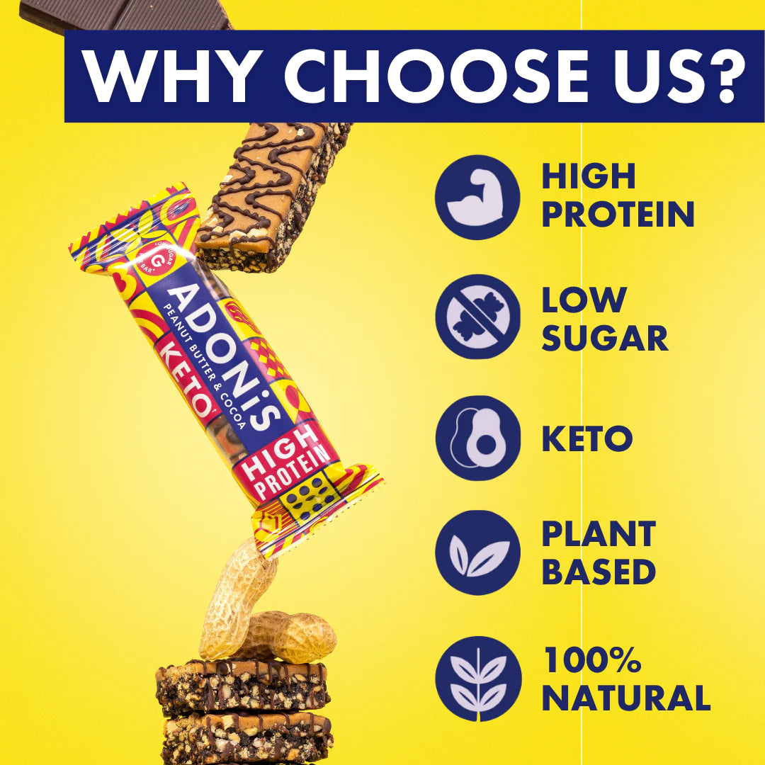 Barra keto de mantequilla de maní y chocolate 45g Adonis