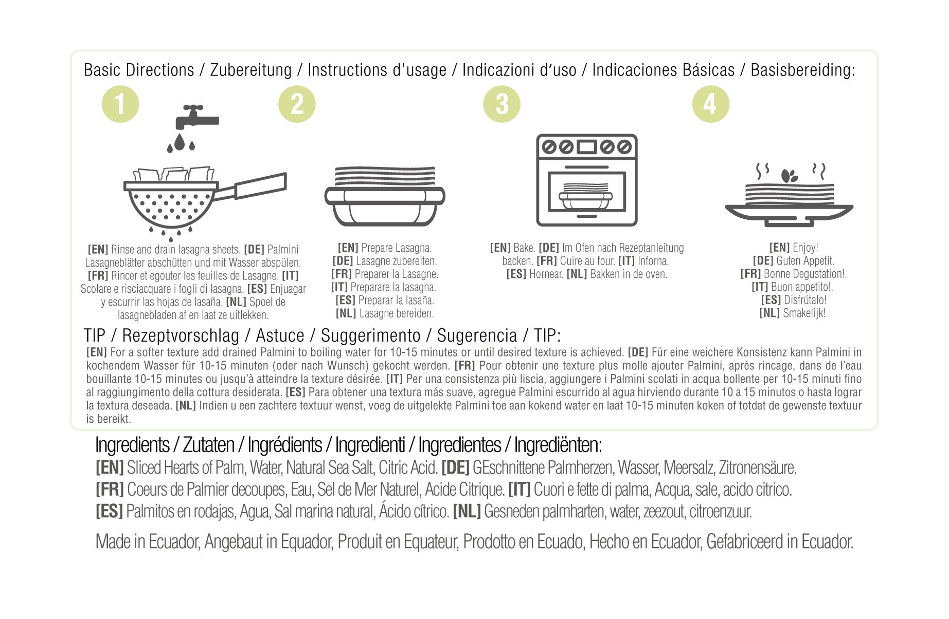 Palmini - Lasaña - 5 g de carbohidratos - Sin gluten - Paquete de 338 g