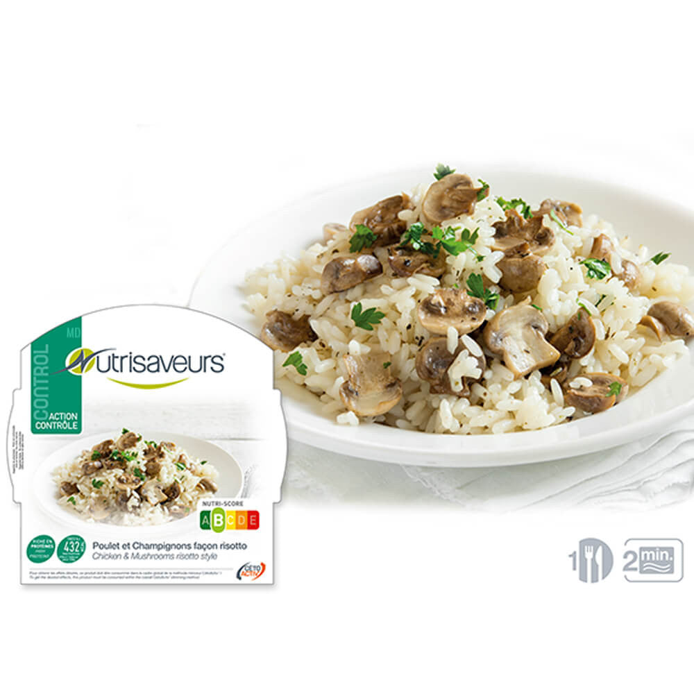 Plato cocinado Pollo y Champiñones Estilo Risotto Nutrisaveurs