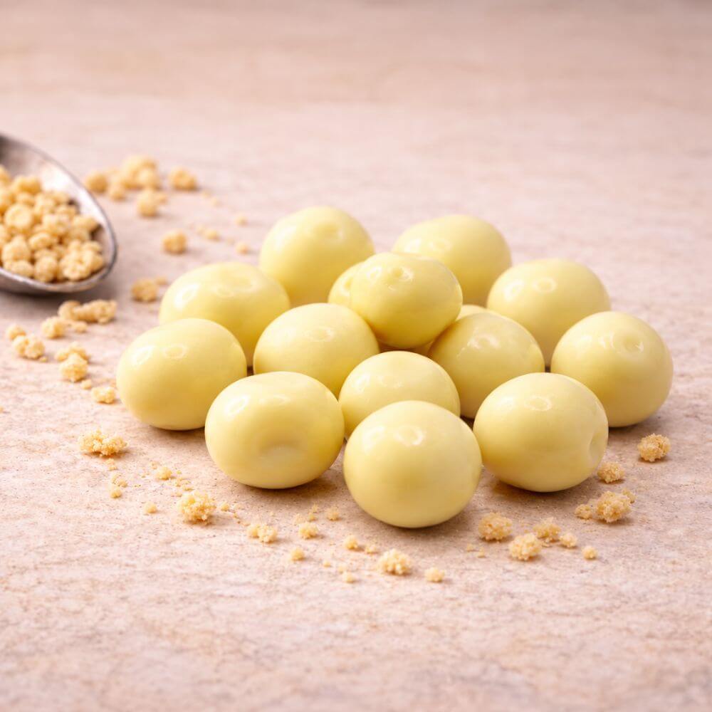 Bolitas proteicas de soja recubiertas de Chocolate blanco