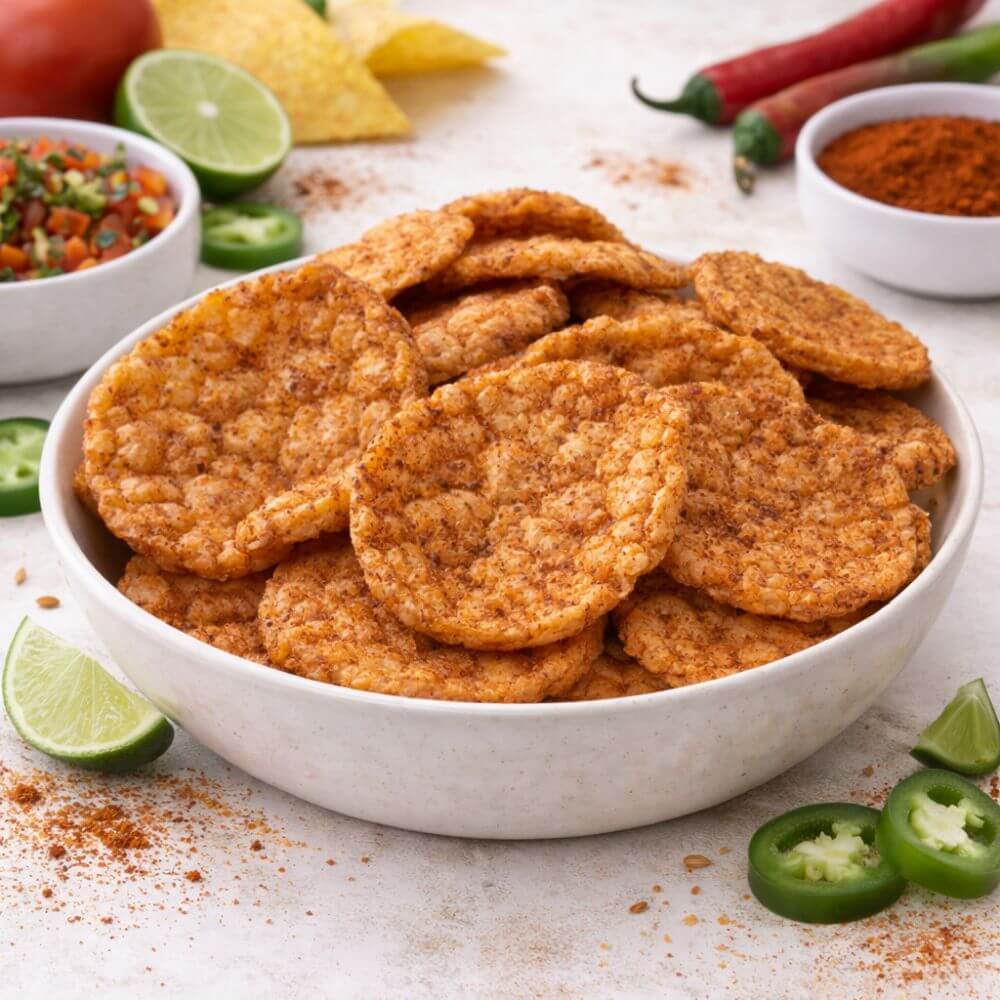 Chips proteicas de soja inflado sabor TEX MEX BBQ, unidad 25 g