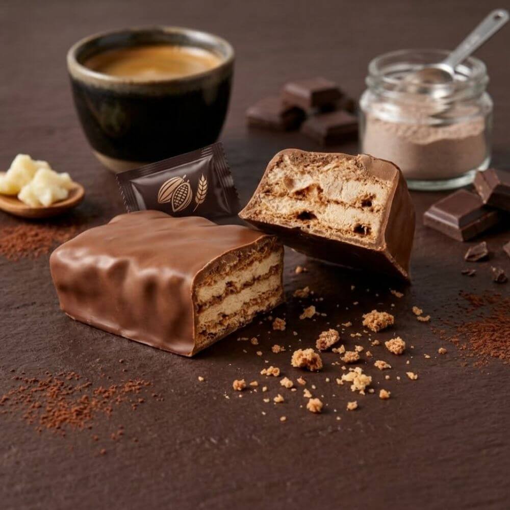 Gofre proteico recubierto de chocolate y crema de chocolate MD unidad