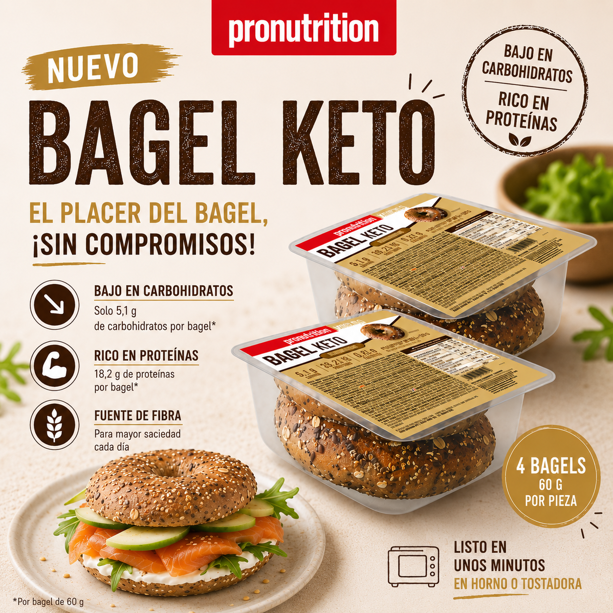Bagel de sésamo 4 x 60 g - Pronutrition