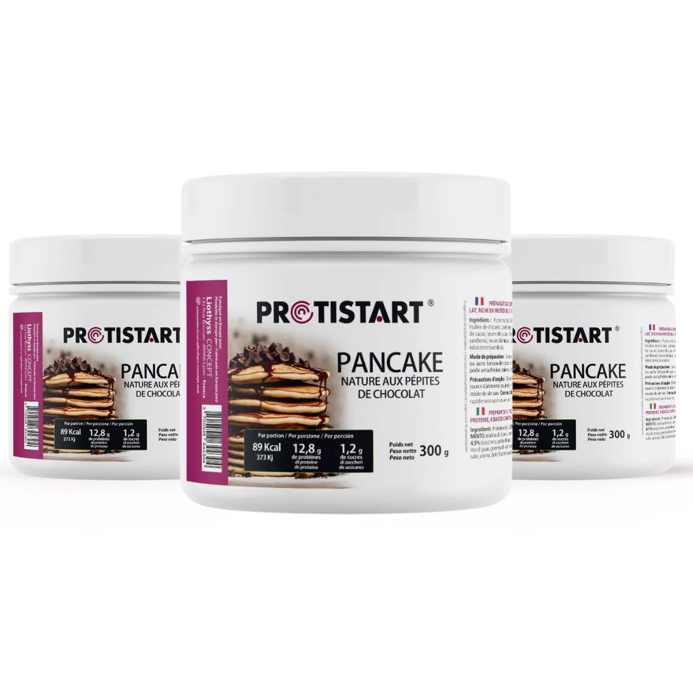 Set de 3 - Tortita proteica natural con pepitas de chocolate PROTISTART - Bote de 300g - 36 raciones