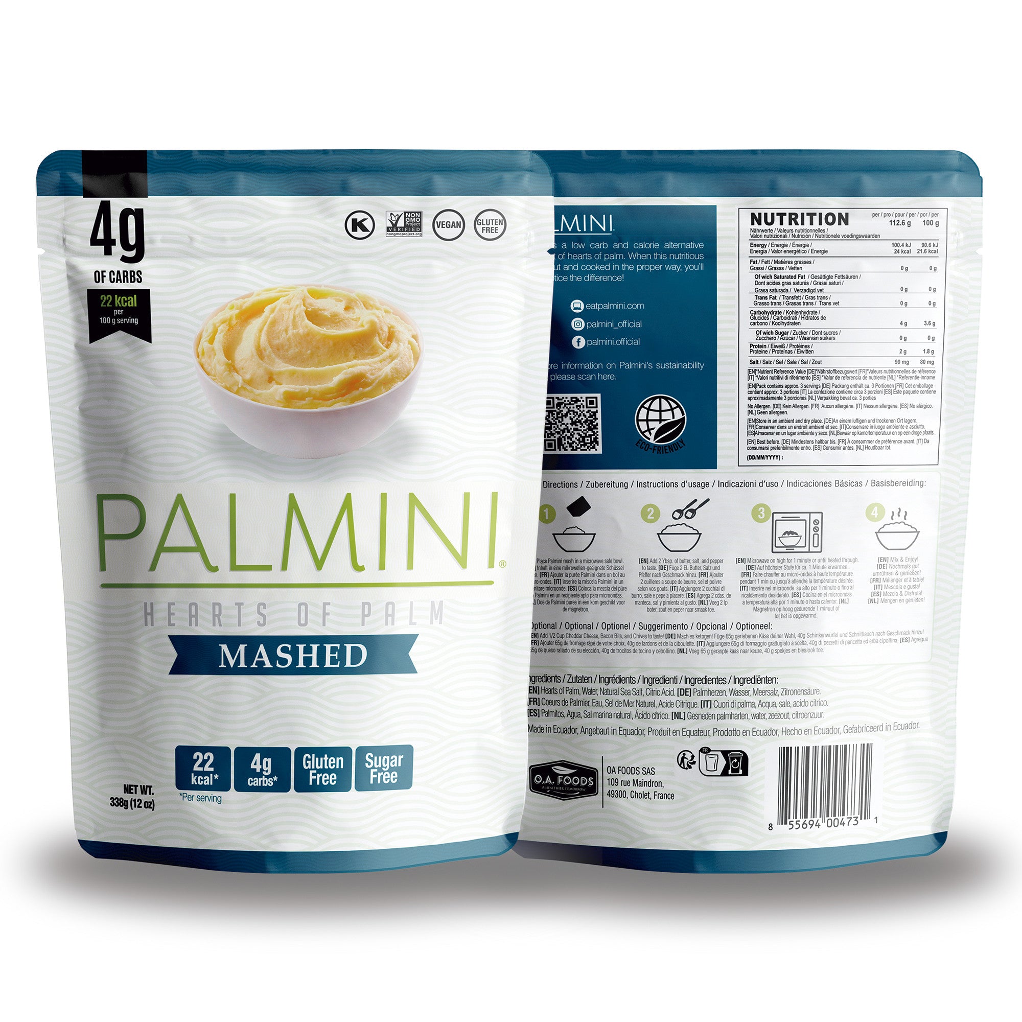 Palmini - Puré natural - 4 g de carbohidratos - Sin gluten - Paquete de 340 g