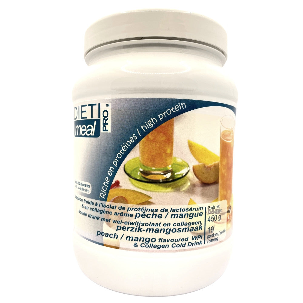 Bebida alta en proteínas con colágeno sabor melocotón mango Tarro 450g DietiMeal