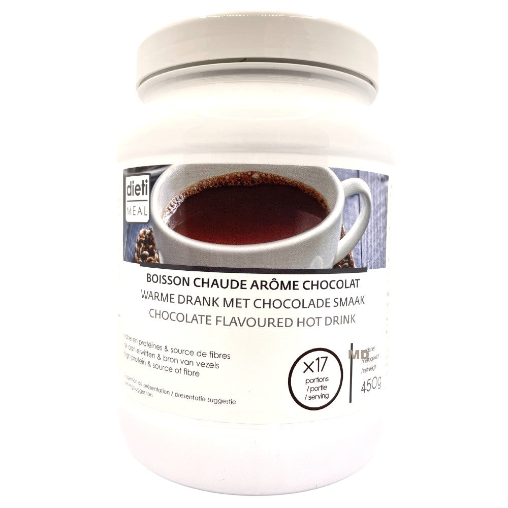 Bebida de chocolate caliente hiperproteica tarro 450g DietiMeal