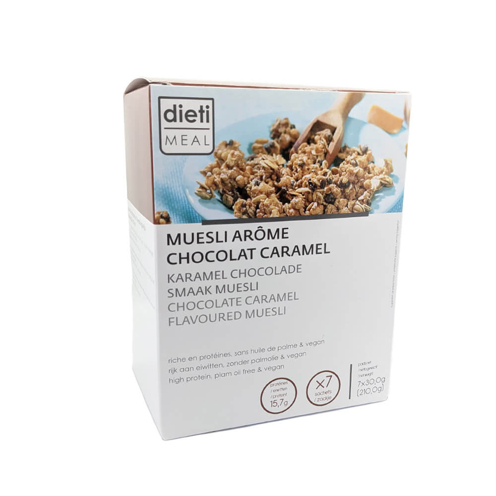 Müesli Alto en Proteínas Chocolate Caramelo 7 sobres Dietisnack