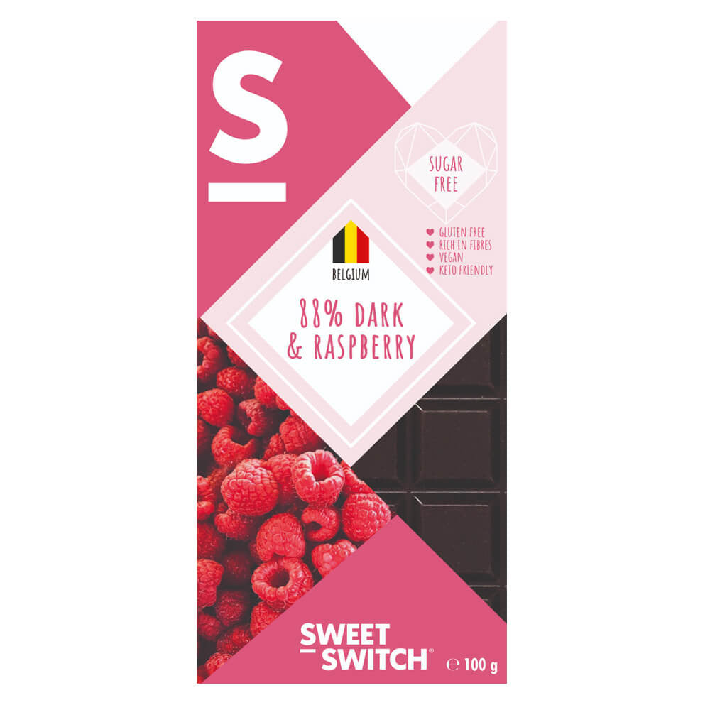 Tableta de chocolate negro 88% y frambuesa KETO SWEET-SWITCH 100g
