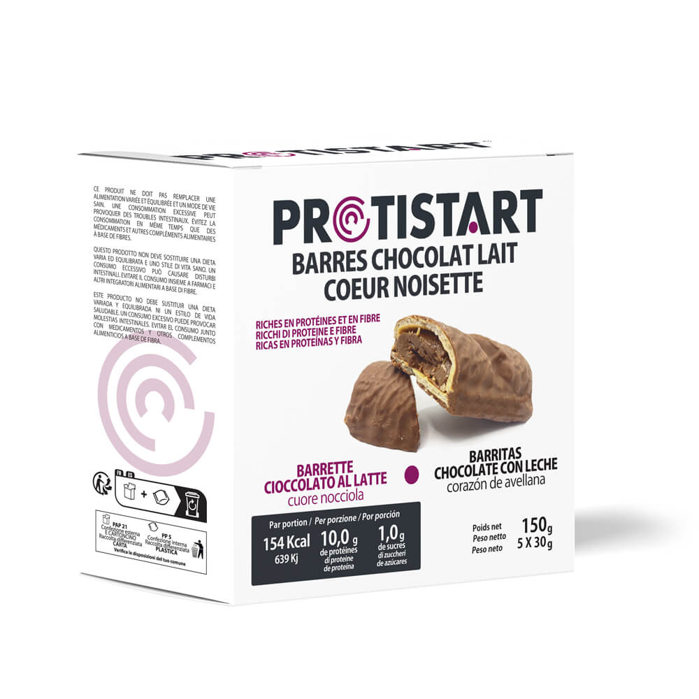 Barritas de chocolate con leche con corazón de crema de avellanas PROTISTART