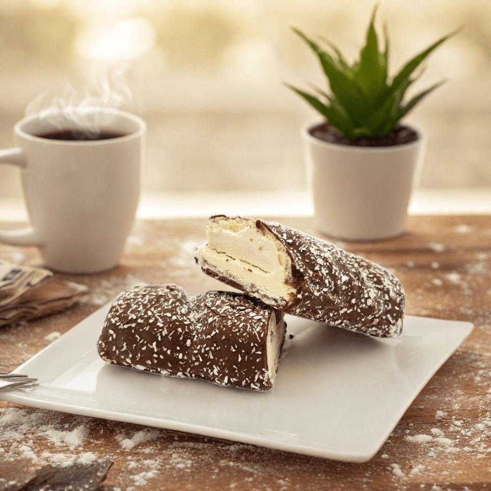 Barritas de chocolate negro y coco con corazón de chocolate blanco PROTISTART