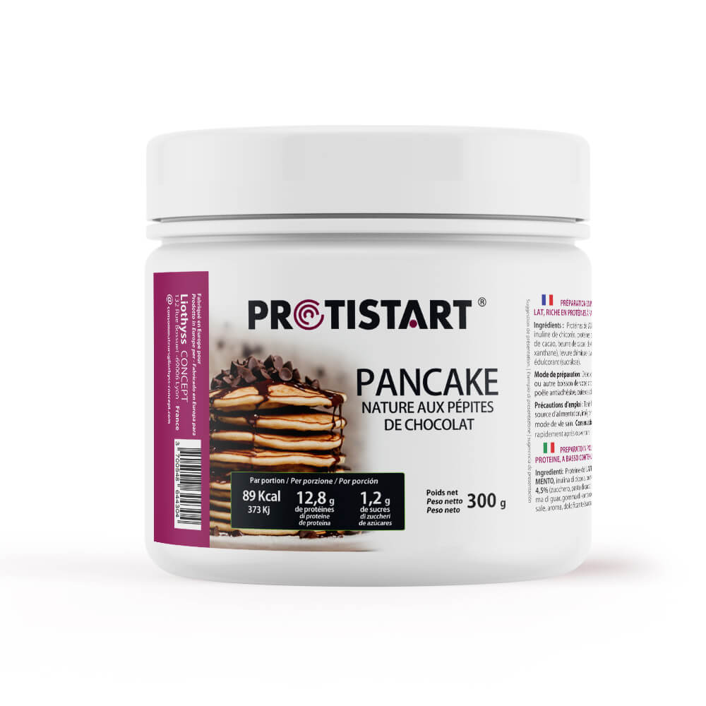 Set de 3 - Tortita proteica natural con pepitas de chocolate PROTISTART - Bote de 300g - 36 raciones