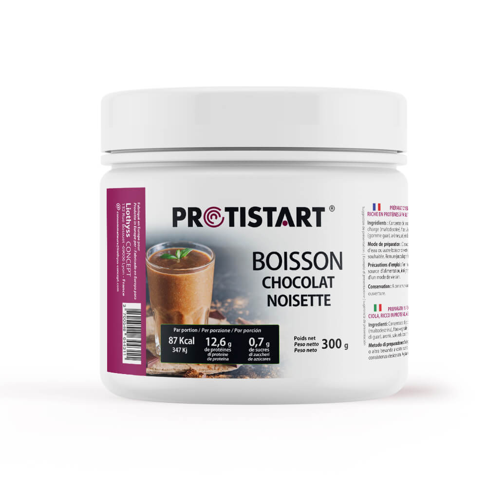 Juego de 3 - Bebida proteica de chocolate y avellanas PROTISTART - Tarro de 300 g