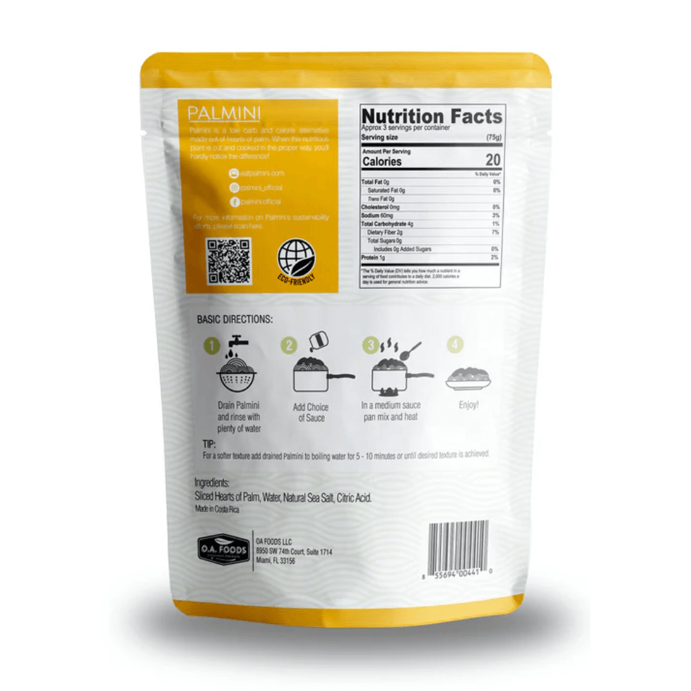 Palmini - Angel Hair- 4 g de carbohidratos - Sin gluten - Paquete de 338 g
