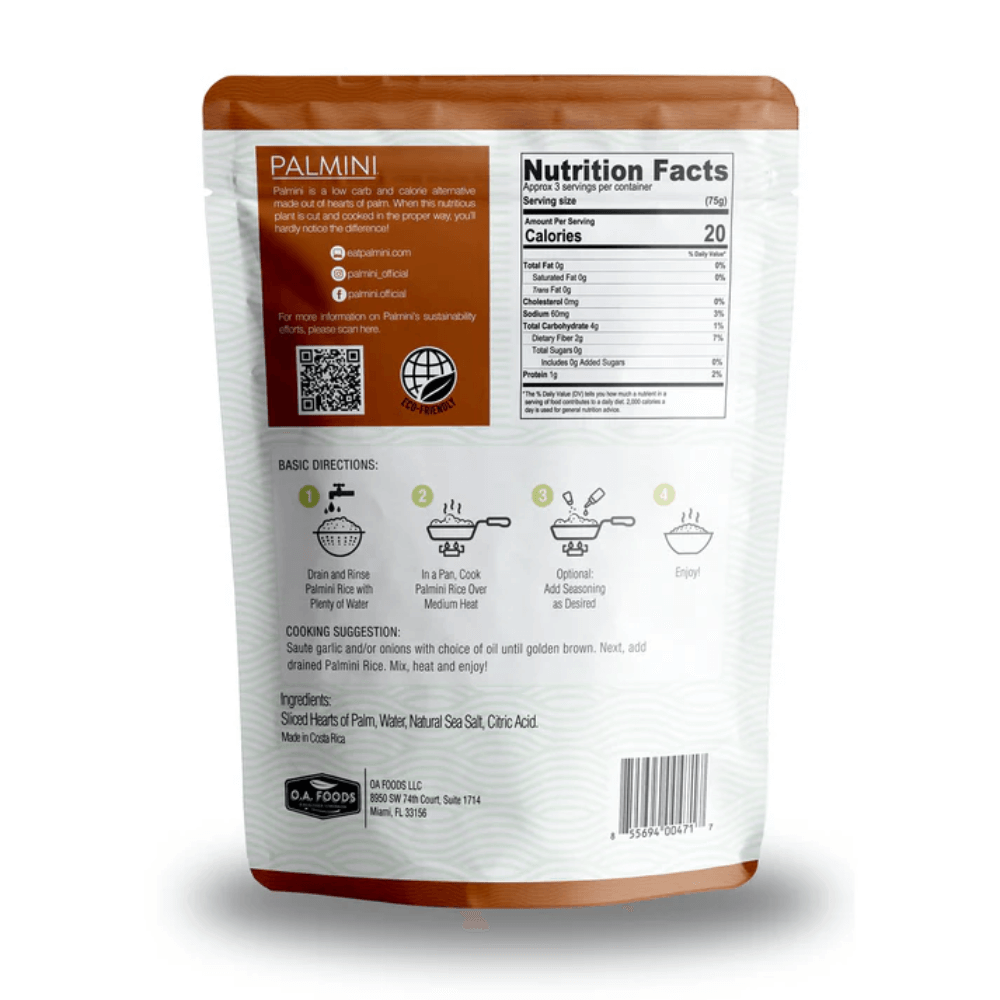 Palmini - Rice - 4 g de carbohidratos - Sin gluten - Paquete de 338 g