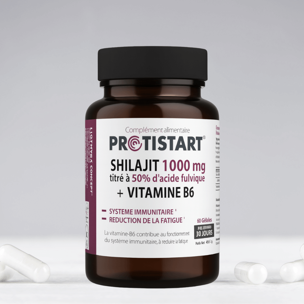 Shilajit 1000 mg 50% ácido fúlvico + vitamina B6 – 60 cápsulas vegetales PROTISTART