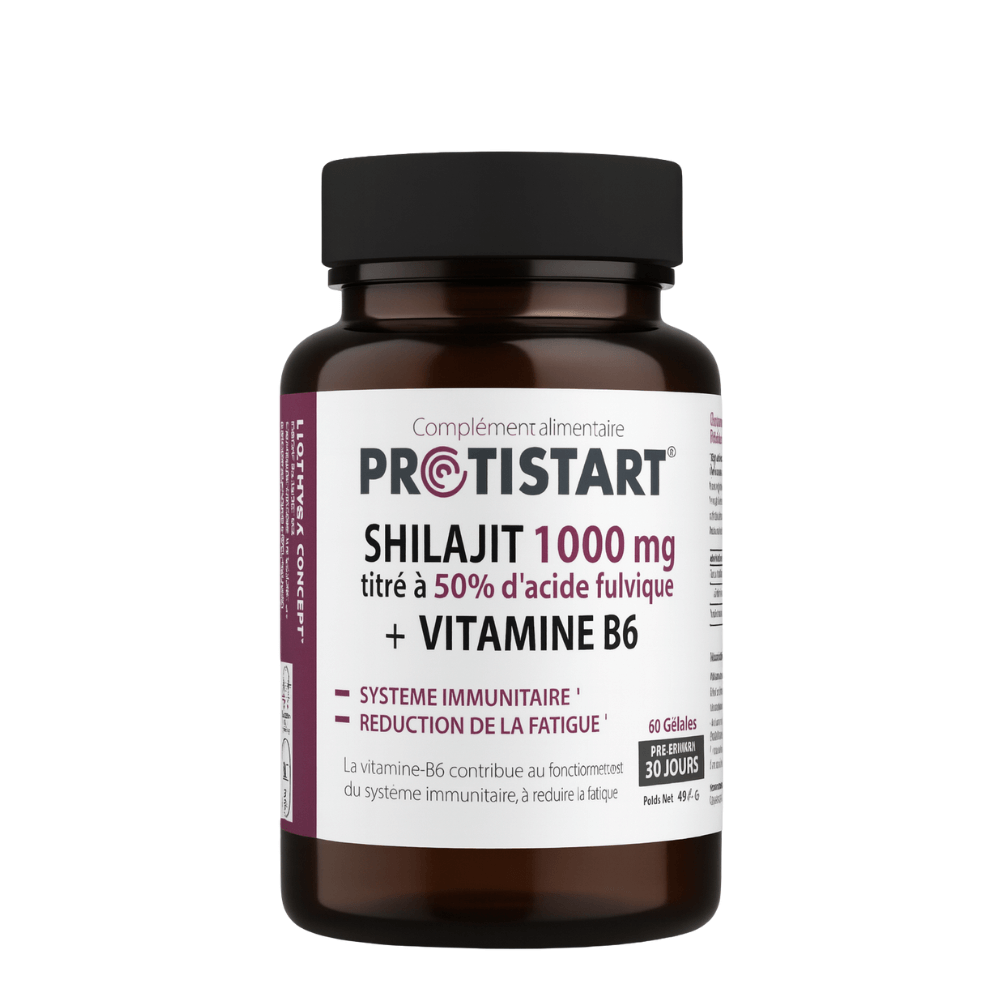 Shilajit 1000 mg 50% ácido fúlvico + vitamina B6 – 60 cápsulas vegetales PROTISTART